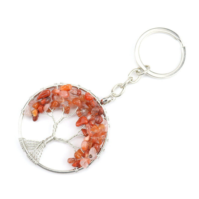 Wholesale Natural Crushed Stone Crystal Tree Root Tree of Life Pendant Keychain